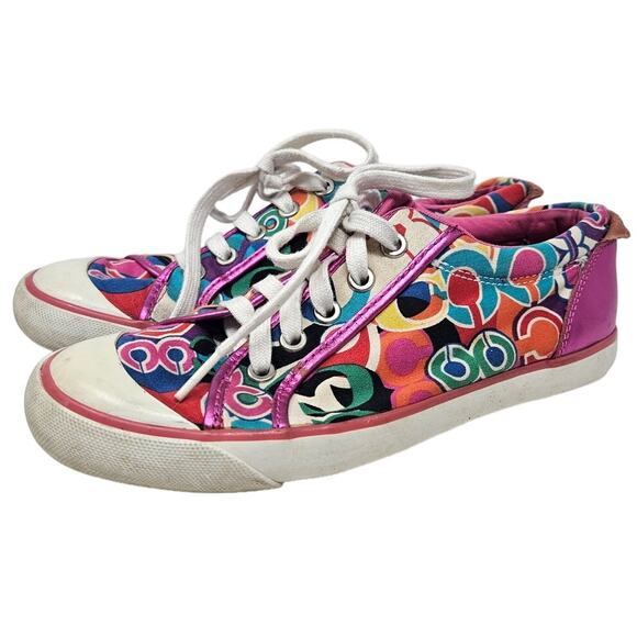 Coach Poppy Barrett 7 Sneaker Logo Preppy Casual Multicolor Pink Y2K Low Top - Picture 1 of 5